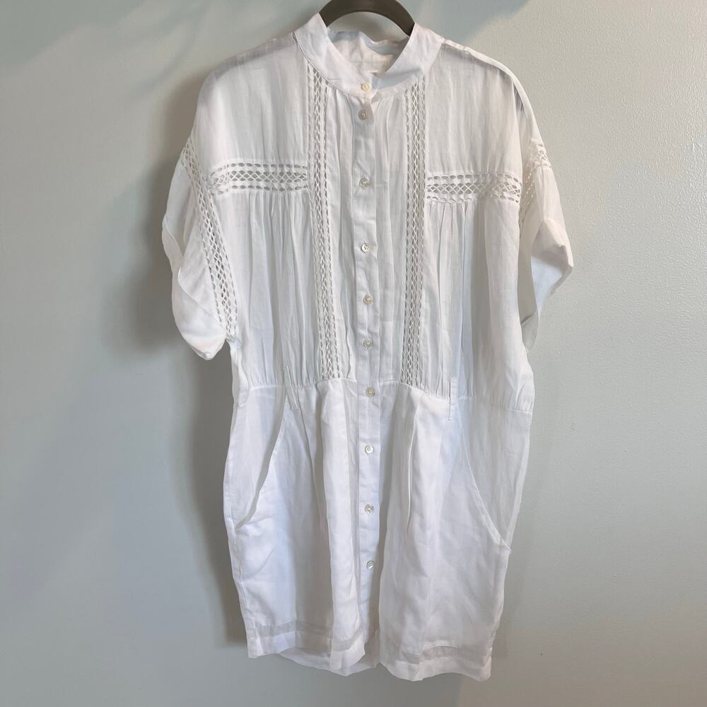 Frame White Twisted Pleat Shirt Dress Size M